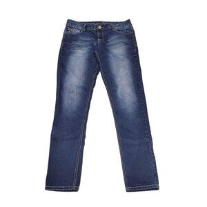 Maurices Jeans Blue Denim Skinny‎ Ankle Sequins Embroidered Pockets Womens L Reg